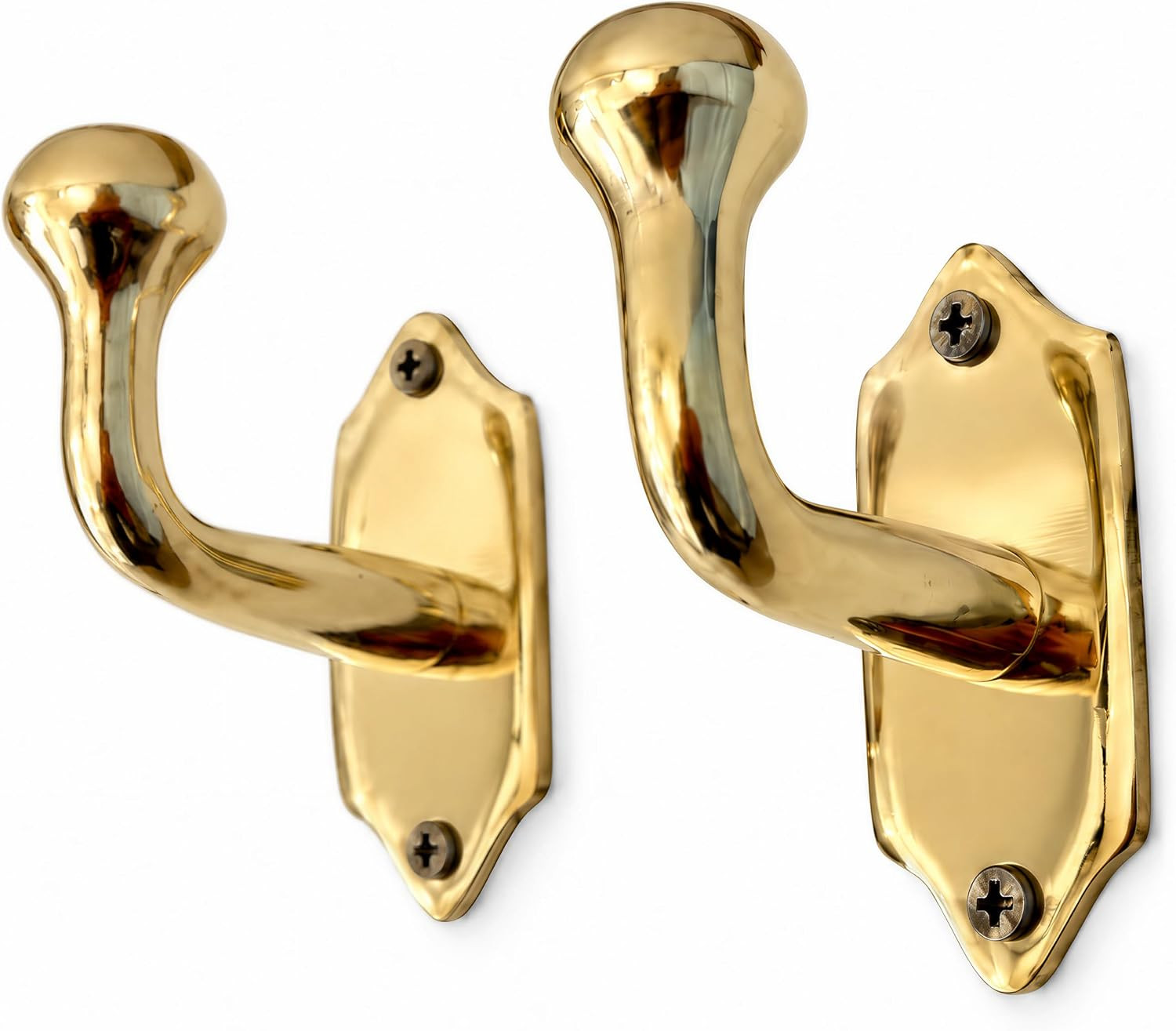 Unlacquered Solid Brass Wall Hooks - Handmade Heavy Duty Coat & Towel Hooks, Wall Mounted Brass Hooks for Bathroom, Kitchen, Entryway & Home Decor | Vintage Rustic Coat Hanger (Set of 2) | Amazon (US)