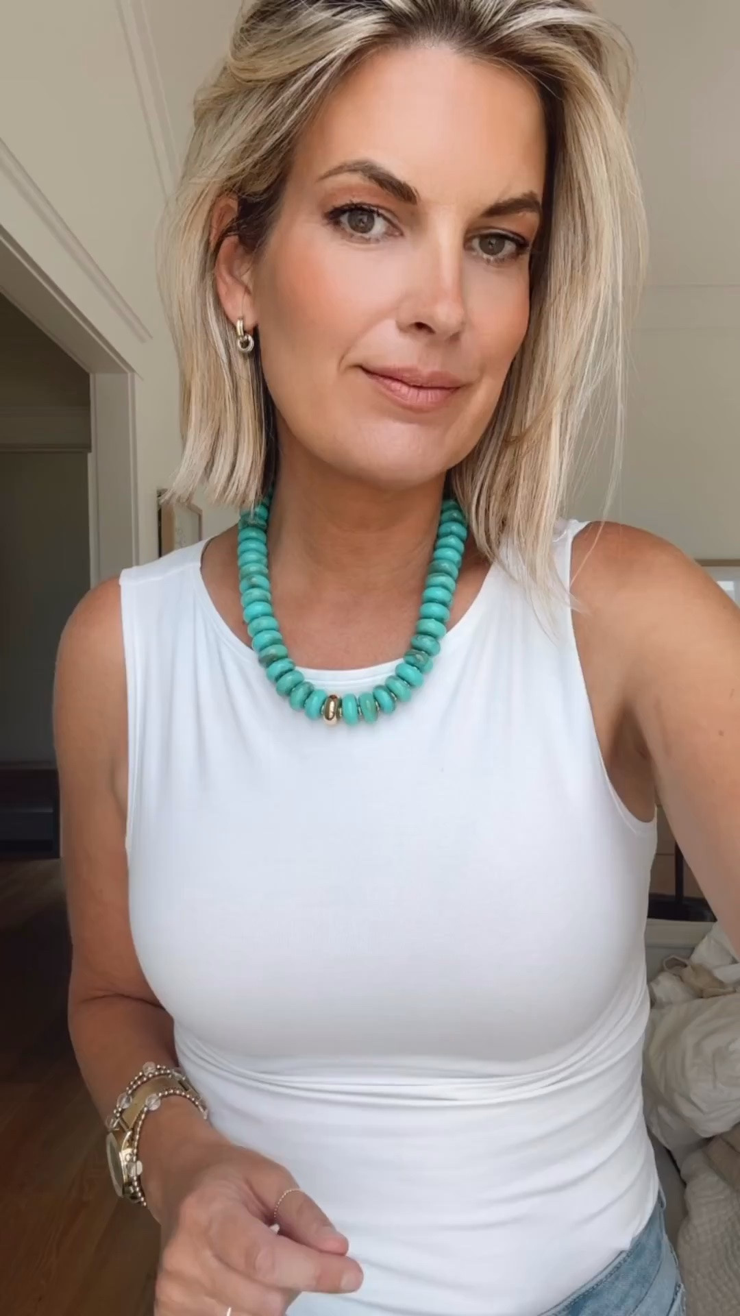 Amazon statement necklace!  I own this in multiple colors.  Easy to layer. I have size small in the tank top.

#LTKgrwm #LTKOver40 #LTKootd