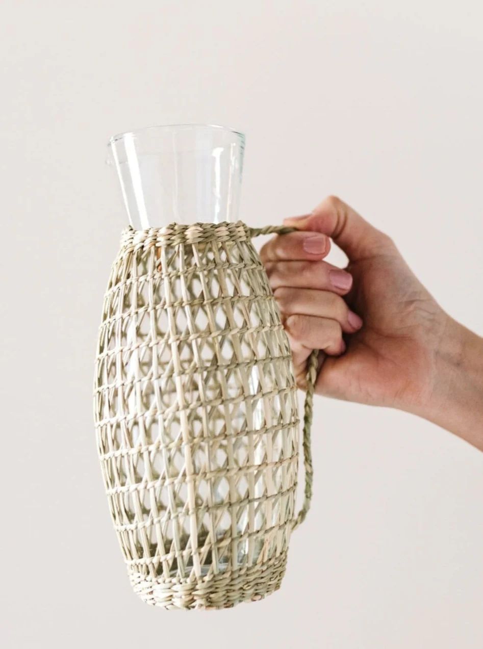 Glass Pitcher with Woven Seagrass Sleeve | Cloth + Cabin