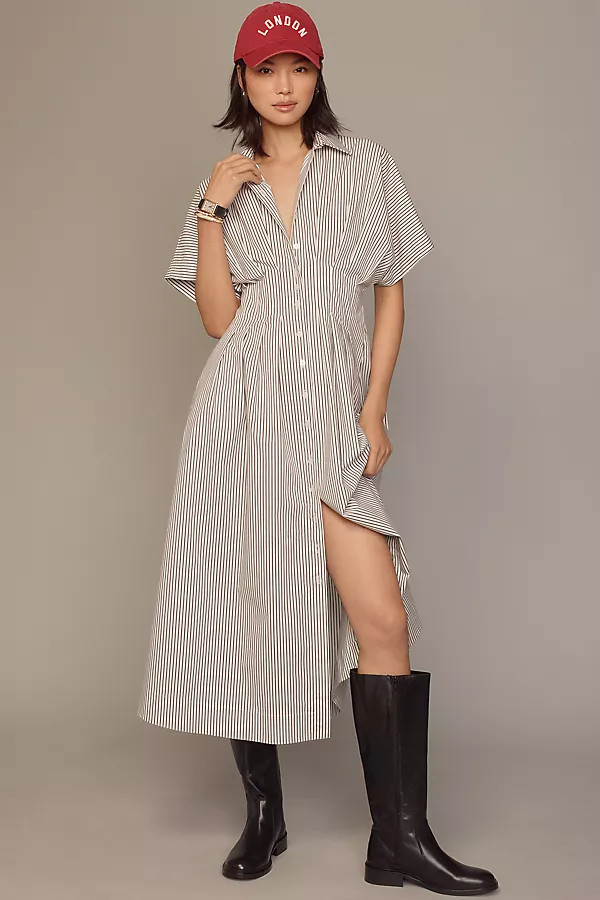 The Tobie Button-Front Pleated Shirt Dress by Exquise | Anthropologie (US)