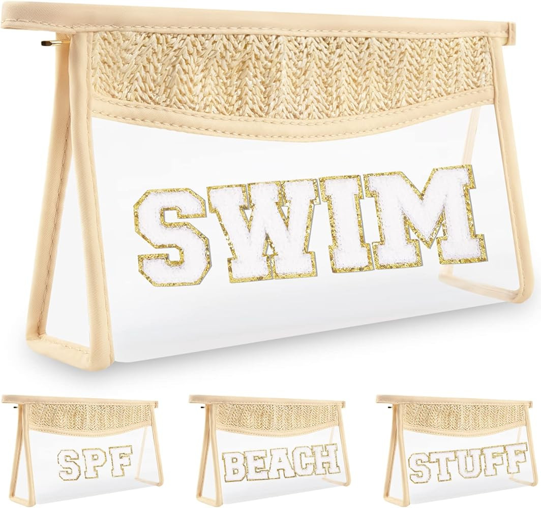 Clear Makeup Letter Patch Makeup Bag SWIM Pouch, Boho Clear Toiletry Bags Travel Small Cute Prepp... | Amazon (US)