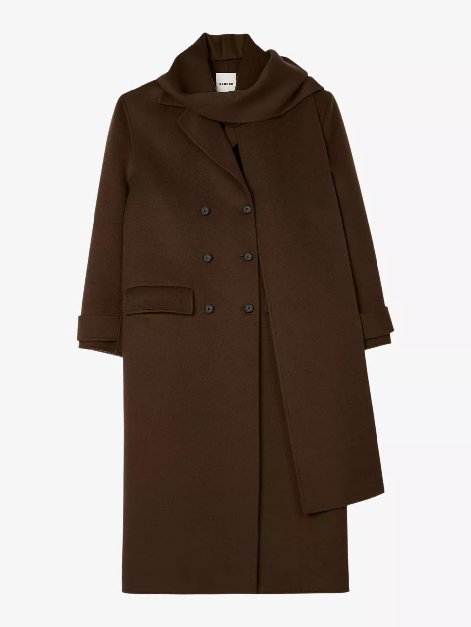 Integrated-scarf relaxed-fit wool coat | Selfridges