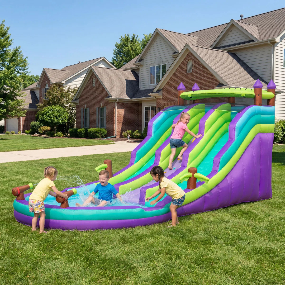 ECLIFE 21' x 9.6'Inflatable Water Slide Bounce House, Bouncy Castle with Splash Pool, Climbing Wa... | Wayfair North America
