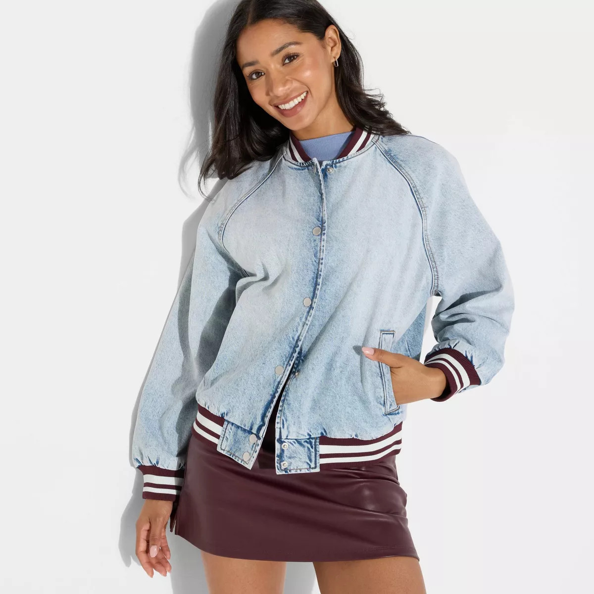 Women's Denim Varsity Jacket - Wild Fable™ | Target