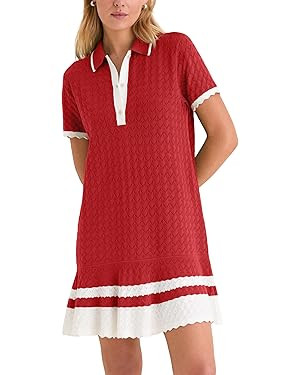 Shiyifa Crochet Hollow Polo Dress for Women Summer Short Sleeve Knit Dresses Casual Color Block S... | Amazon (US)