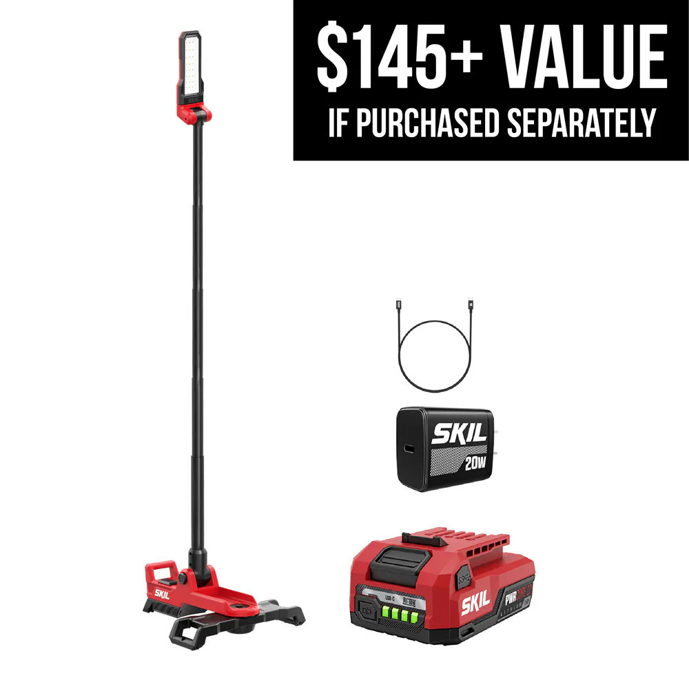 SKIL 12-volt 2500 -Lumens LED Battery-operated Rechargeable Stand Work Light 1 -Batteries Included one_size in Red | LH2500D-10 | Lowe's