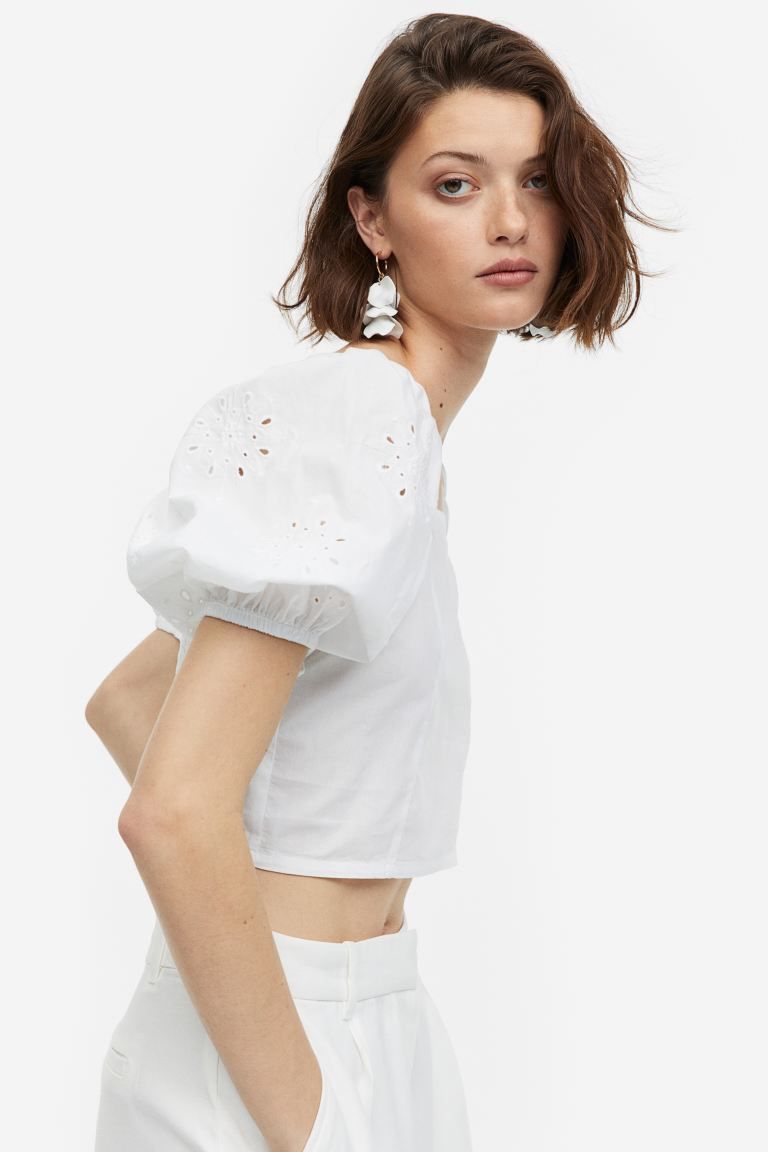 Puff-sleeved Blouse - White - Ladies | H&M US | H&M (US + CA)