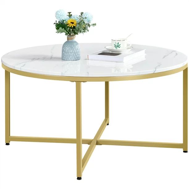 Ember Interiors Modern Round Faux Marble Coffee Table, Gold - Walmart.com | Walmart (US)