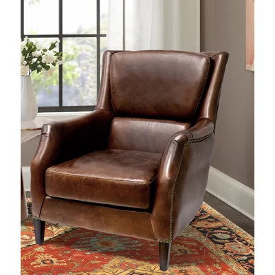 Vicenza 30" Wide Genuine Leather Wingback Chair | Wayfair North America