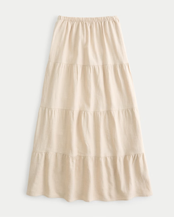 Tiered Linen Blend Maxi Skirt | Hollister (US)