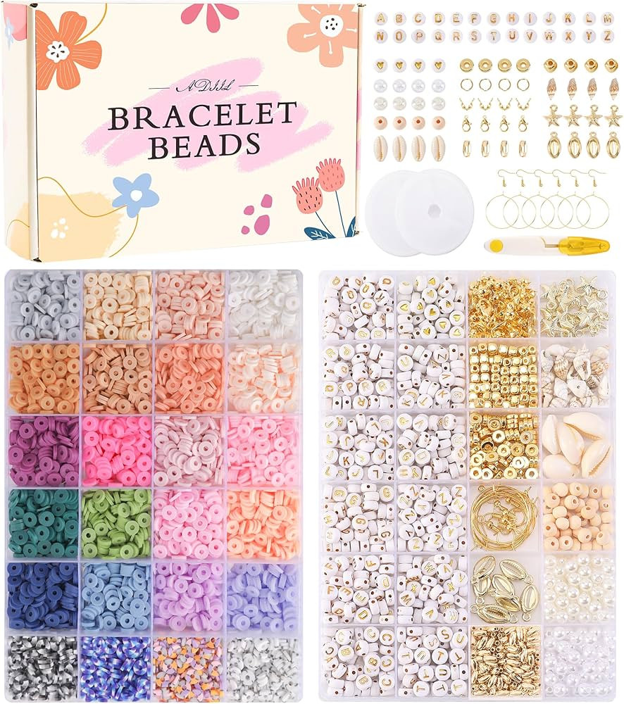ADIIL 7200 Pcs Clay Beads Bracelet Making Kit, 24 Pastel Colors 6mm Polymer Clay Beads for Jewelr... | Amazon (US)