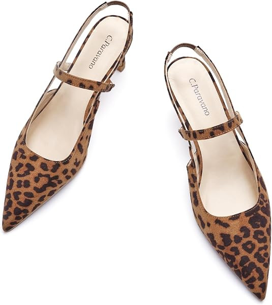 C.Paravano Women's Slingback Flats | Pointed Toe Pumps | Kitten Heels for Women | Slingback Dress... | Amazon (US)