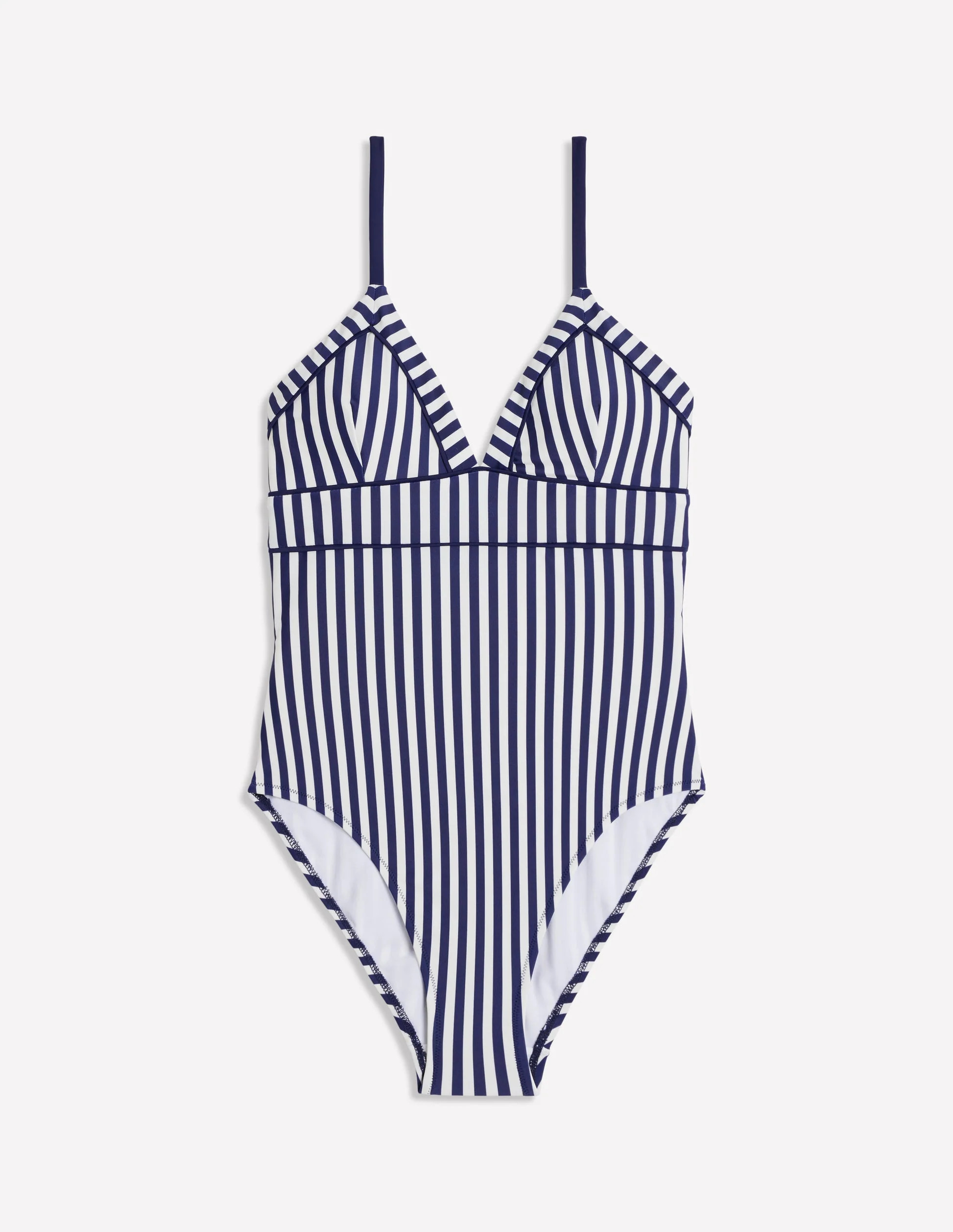 Kasos String V Neck Swimsuit-Navy, Ivory Stripe | Boden (US)