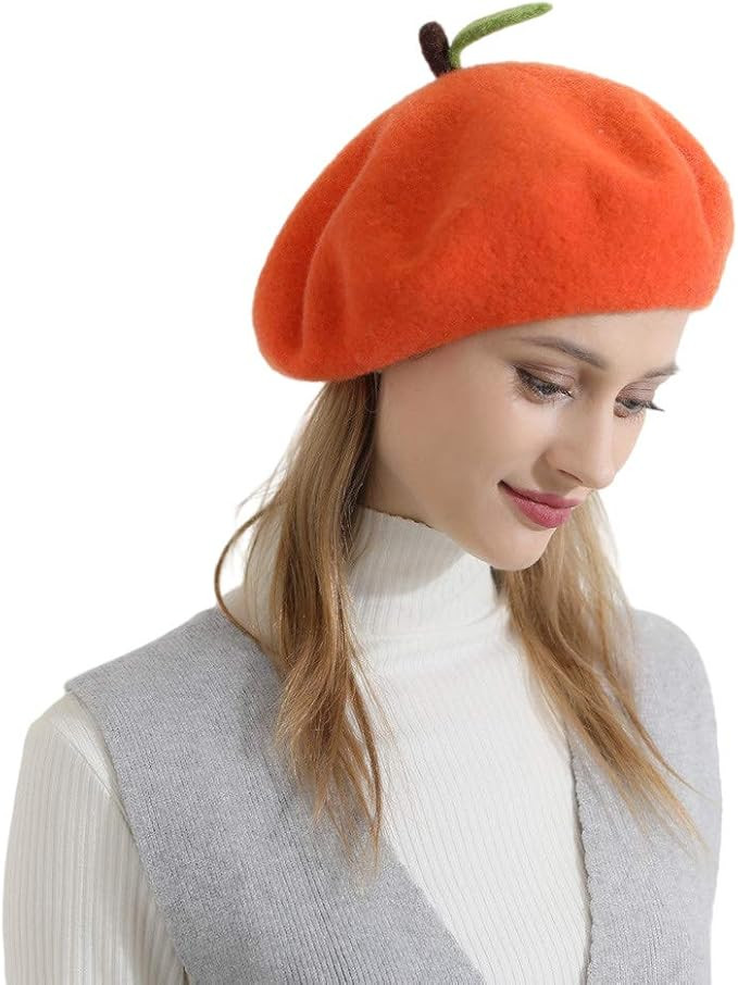Wool Beret hat Handmade Wool Felt Cartoons Beanies French Women Girls Cap | Amazon (US)