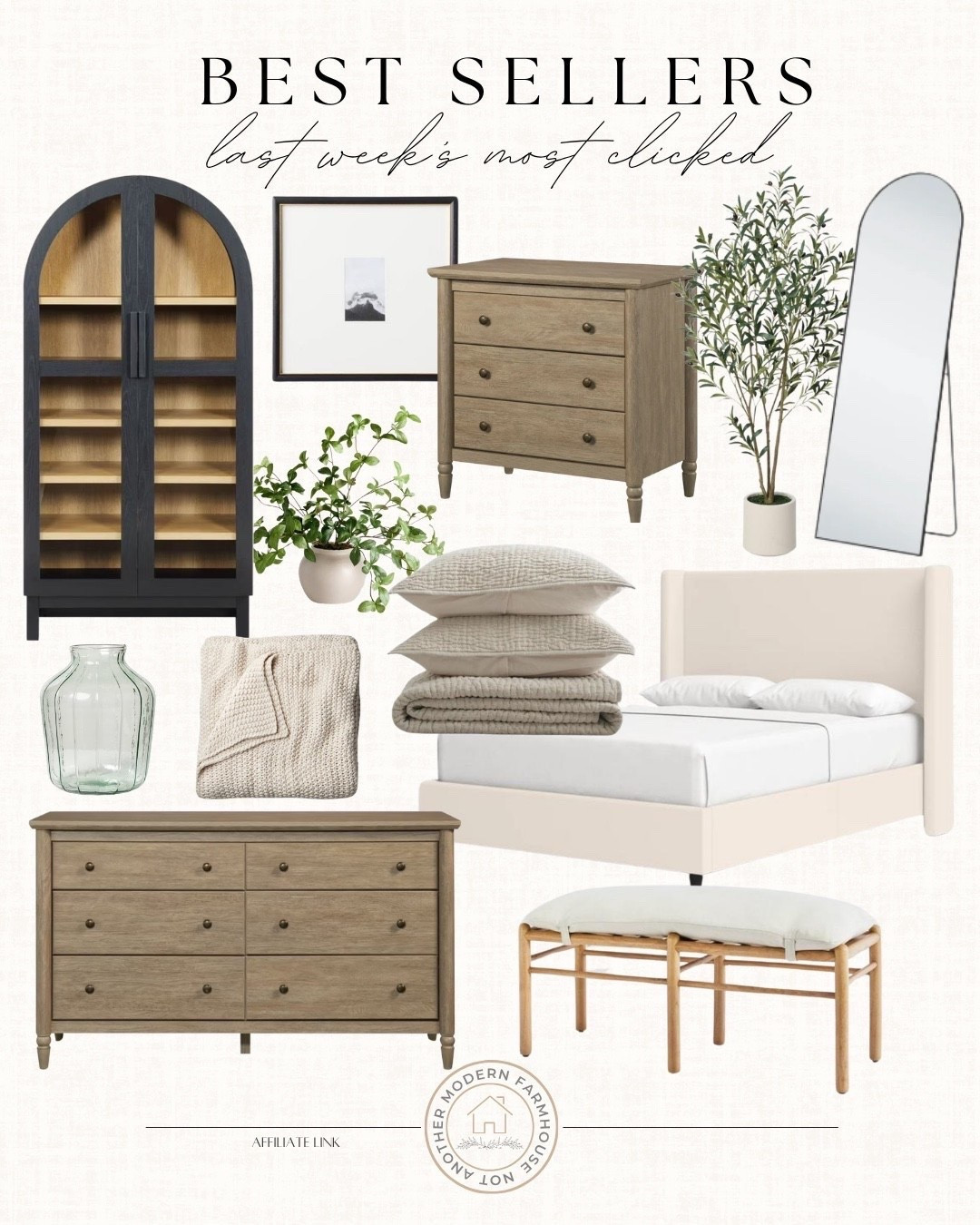 Most clicked items include arched mirror, faux tree, nightstand, gallery wall frames, arched bookcase, vase, throw blanket, dresser, bench, bed frame, and bedding set.

Home decor, best sellers, looks for less, neutral home

#LTKHome #LTKSeasonal #LTKSaleAlert