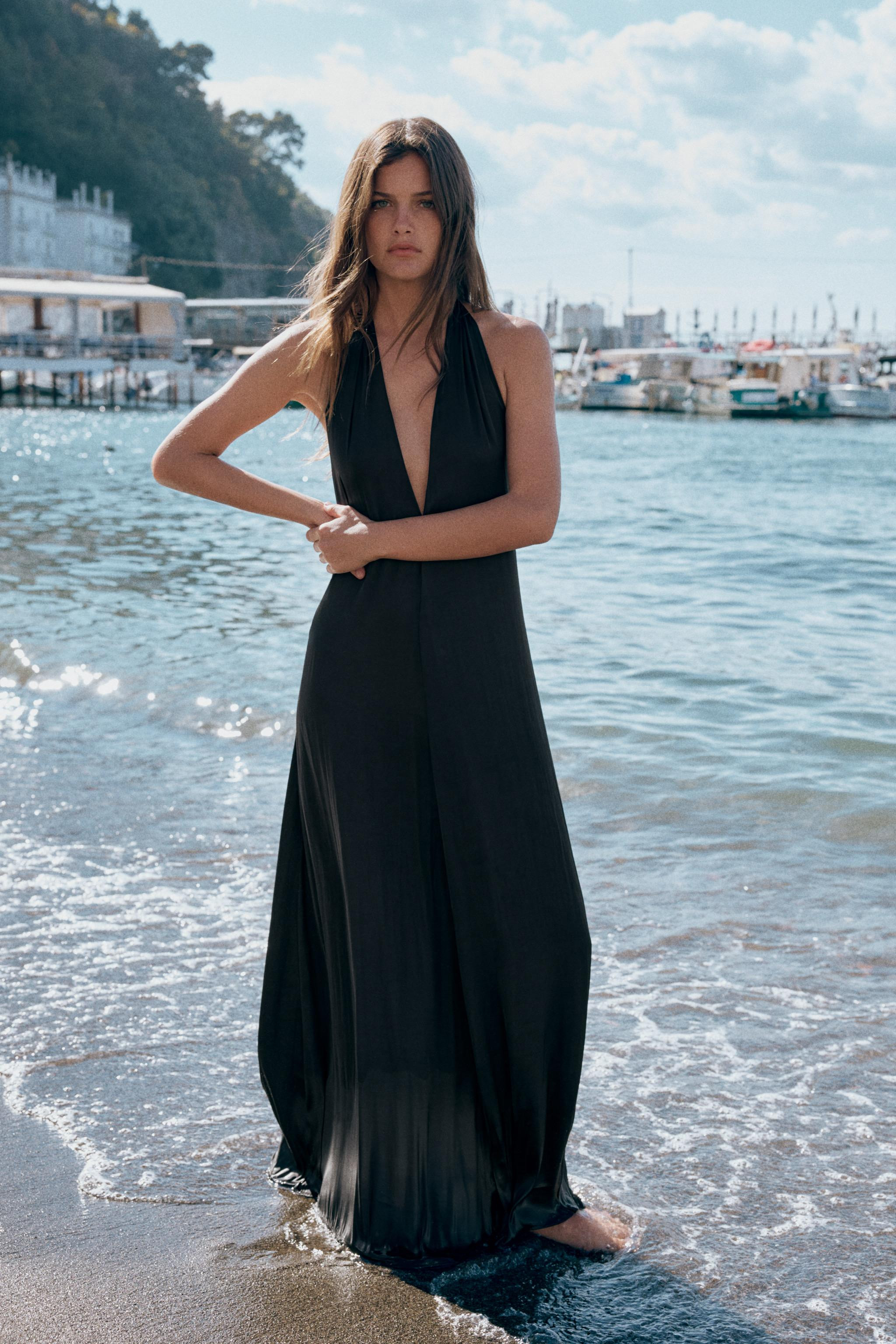 SATIN HALTER MIDI DRESS | Zara UK
