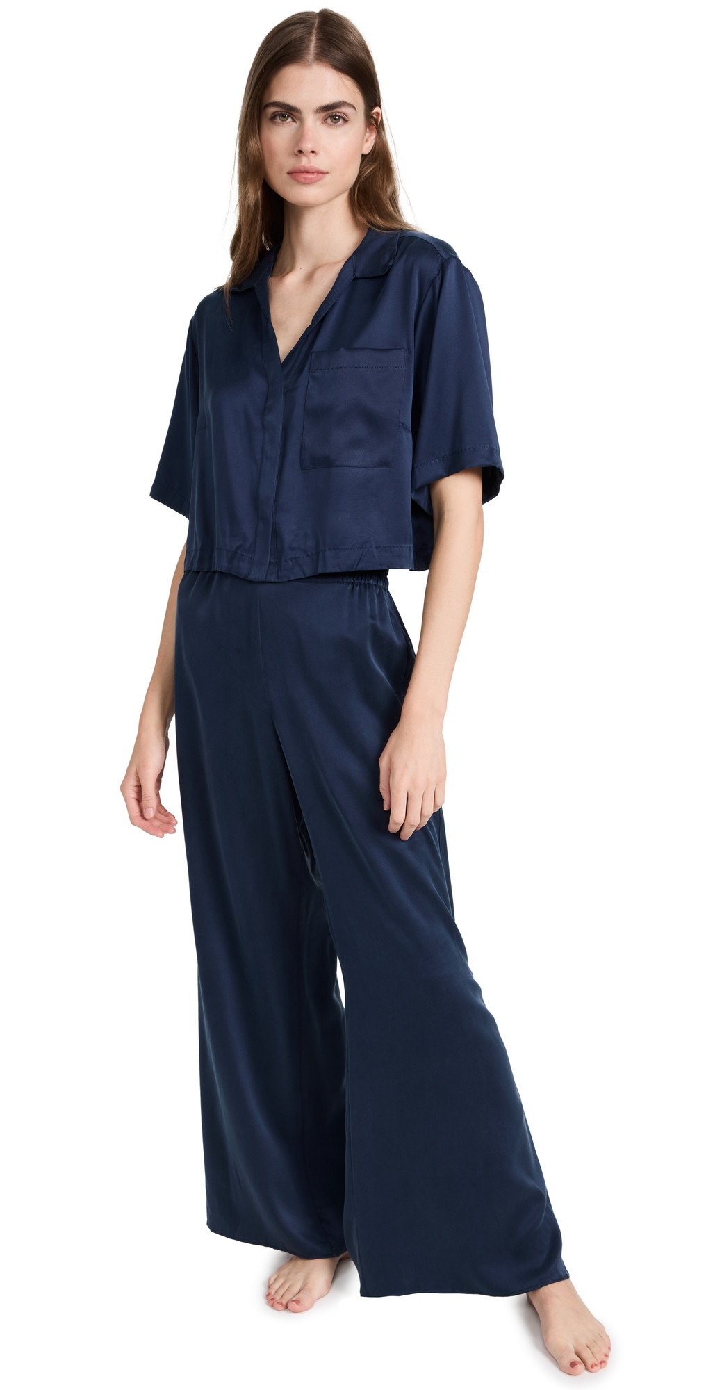 Lunya Washable Silk High Rise Pant Set Deep Blue XS | Shopbop