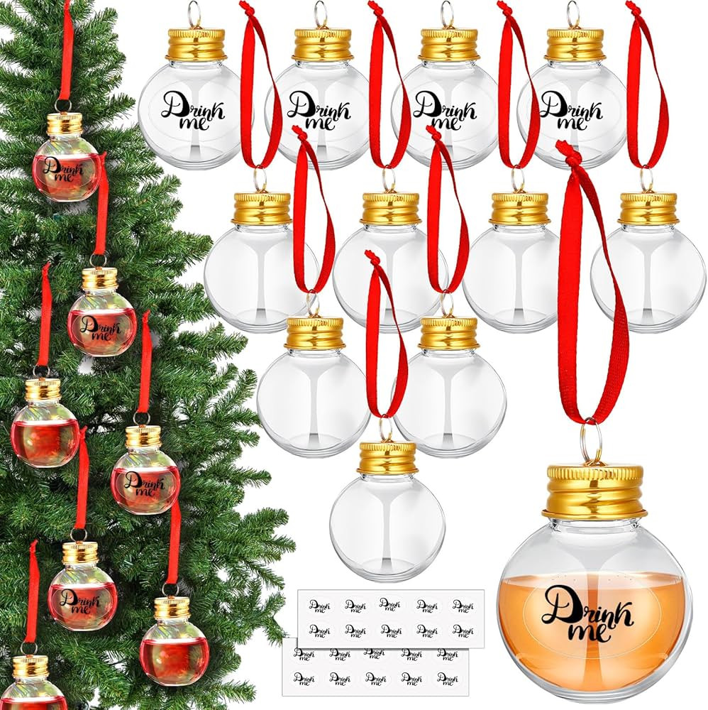Patelai 12 Pcs Christmas Clear Drink Booze Balls Fillable Shot Glass Tree Ornament Water Bottle B... | Amazon (US)