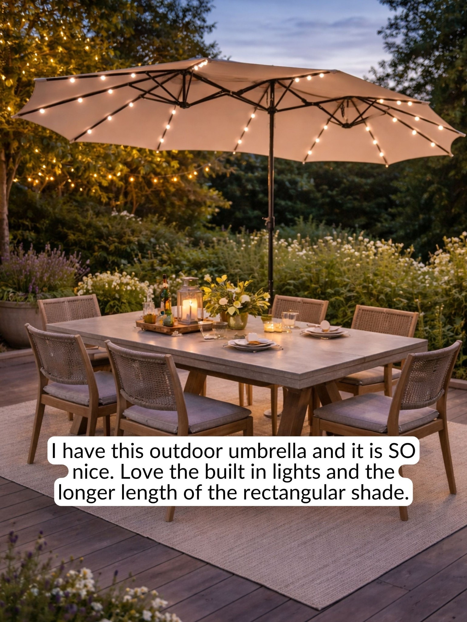 Convinced everyone needs this outdoor umbrella! Big enough to cover your table and the lights are so nice to have built right in! @Wayfair 

#LTKSaleAlert #LTKHome
