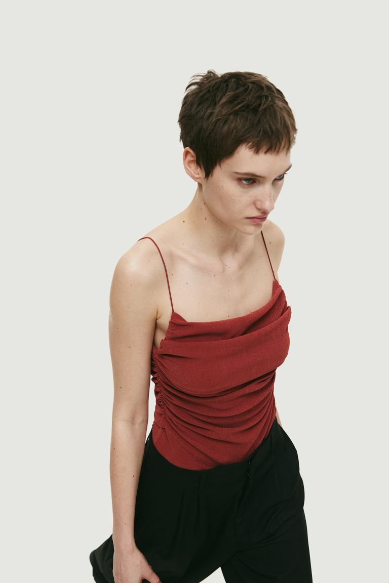 Draped Camisole Top - Square Neckline - Sleeveless - Rust red - Ladies | H&M US | H&M (US + CA)