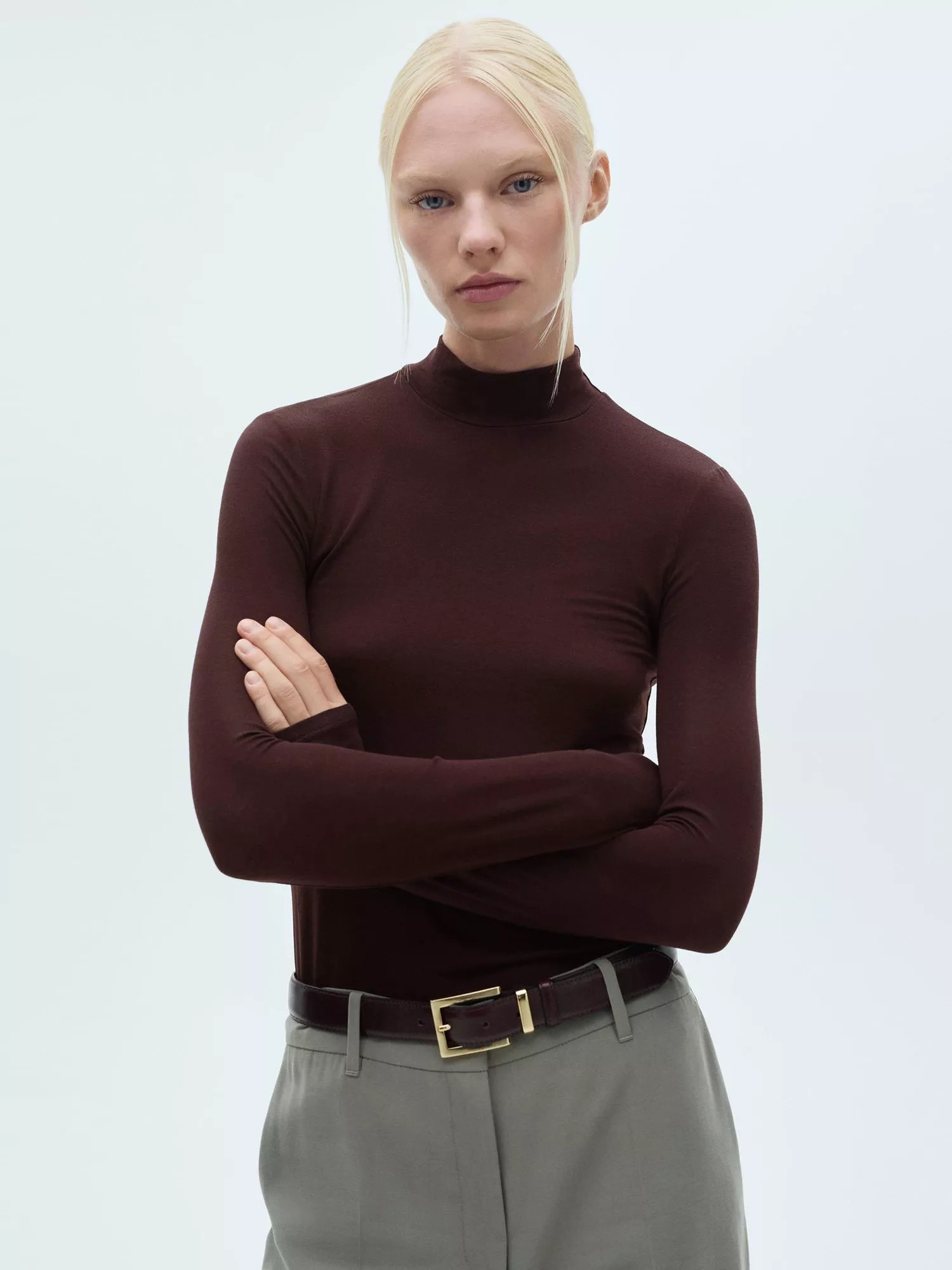 MangoSeconda Turtleneck Top, Dark Red | John Lewis (UK)