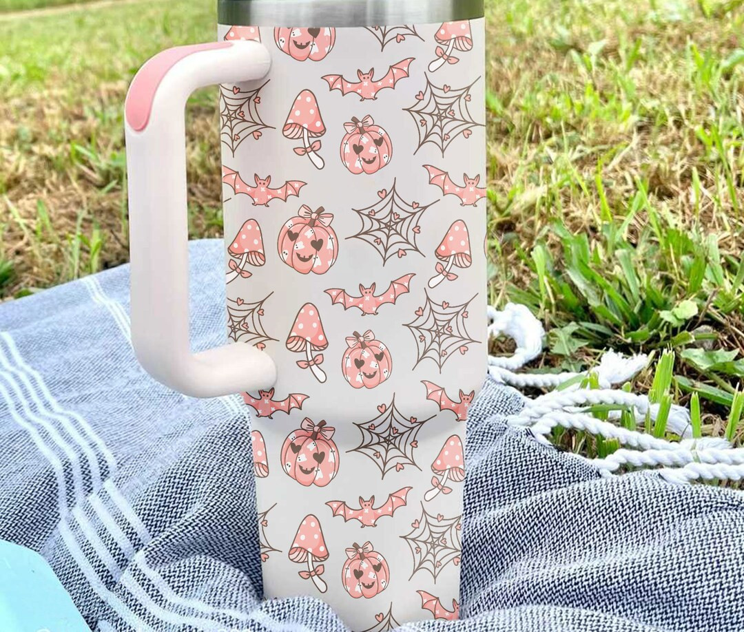 Pink Pumpkin and Bat 40oz Tumbler With Handle Halloween 40oz - Etsy | Etsy (US)