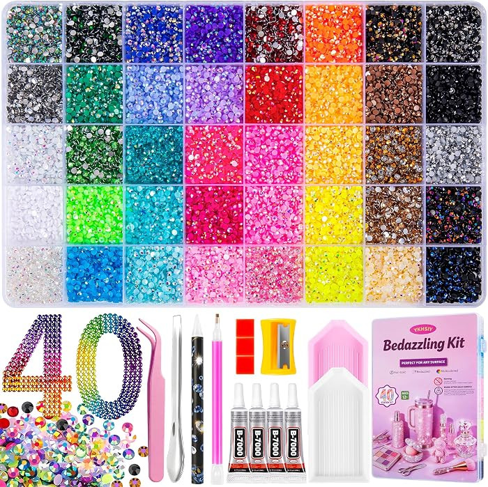 Bedazzling Kit 40000Pcs 40 Colors Resin Jelly Rhinestones, Multicolor 3mm Flatback Gems for Diamo... | Amazon (US)