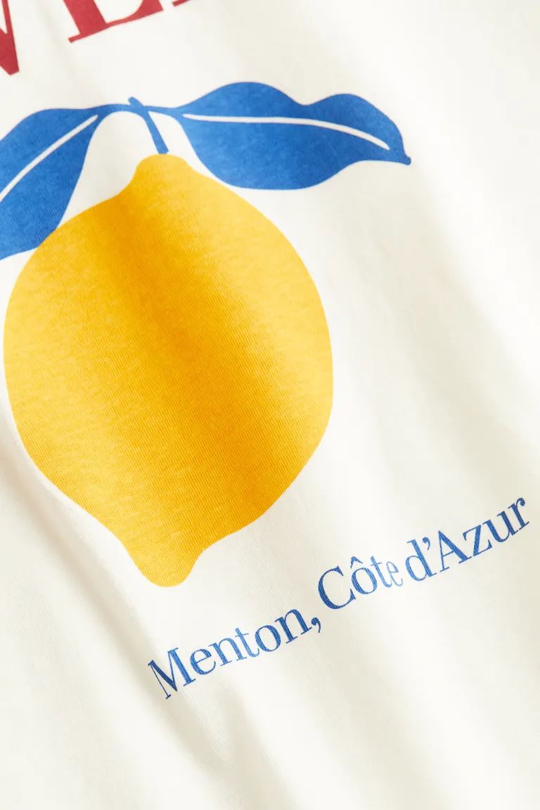 Cotton T-shirt - Cream/Provence - Ladies | H&M US | H&M (US + CA)