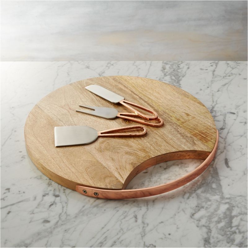 Beck Cheese Board and 3 Copper Cheese Knives Set | Crate & Barrel