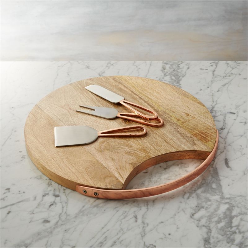 Beck Cheese Board and 3 Copper Cheese Knives Set + Reviews | Crate and Barrel | Crate & Barrel