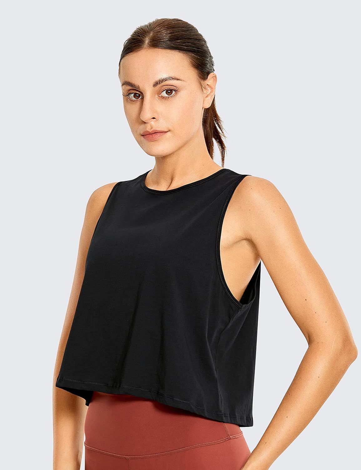 CRZ YOGA Women's Pima Cotton Workout Crop Top Open Back Activewear Exercise Yoga Tank Shirts | Amazon (US)