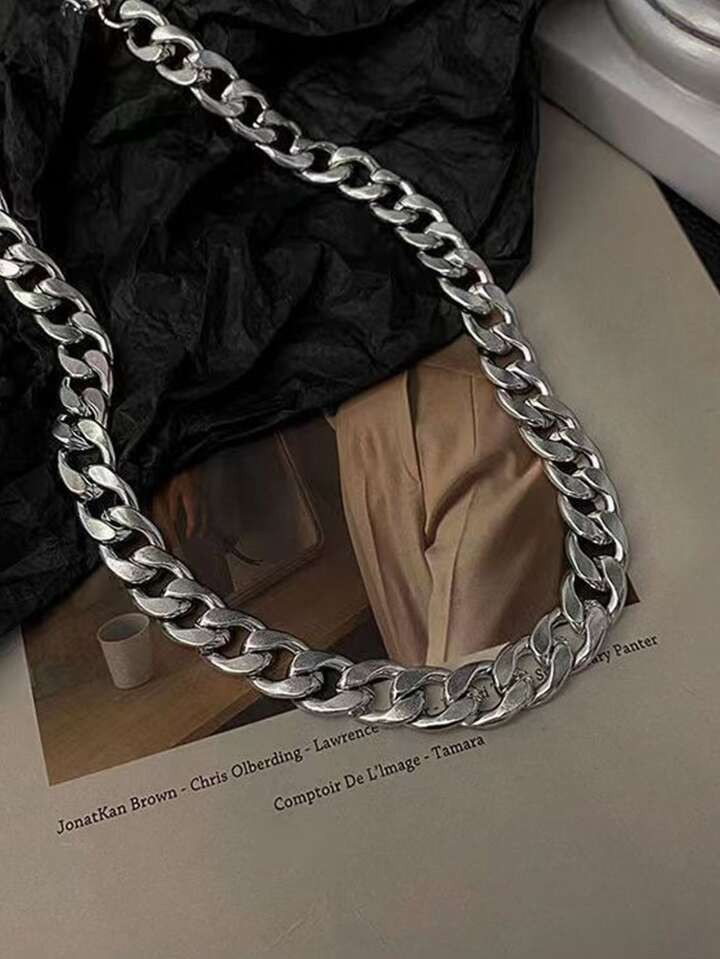 Titanium Steel Wide And Thick Flat Chain Necklace, Men's Fashion Accessory For Dressing Up | SHEIN