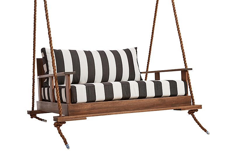 Faulkner Porch Swing, Black/White Sunbrella | One Kings Lane