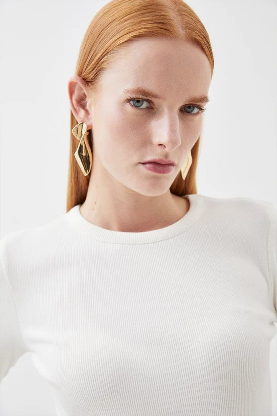 Compact Jersey Long Sleeve Ribbed Top | Karen Millen UK + IE + DE + NL