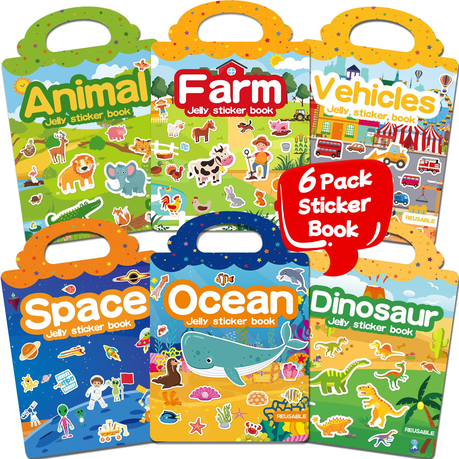 6 Sets Reusable Sticker Book for Toddlers 3-6, Jelly Stickers Book for Kids, Travel Sticker Activity Toys for Childs 3 4 5 6 Years Girls & Boys Best Gifts | Amazon (US)