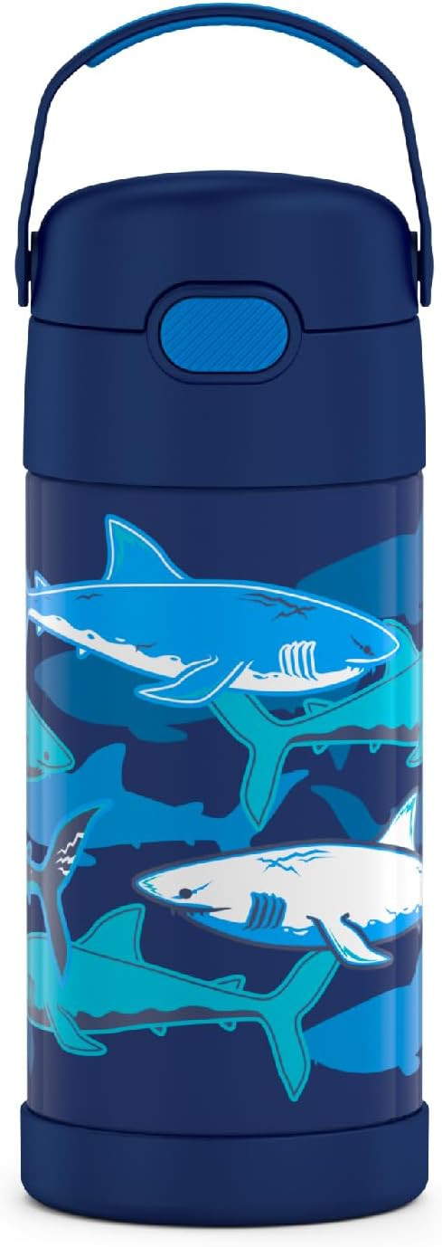 THERMOS FUNTAINER Water Bottle with Straw - 12 Ounce, Sharks - Kids Stainless Steel Vacuum Insula... | Amazon (US)