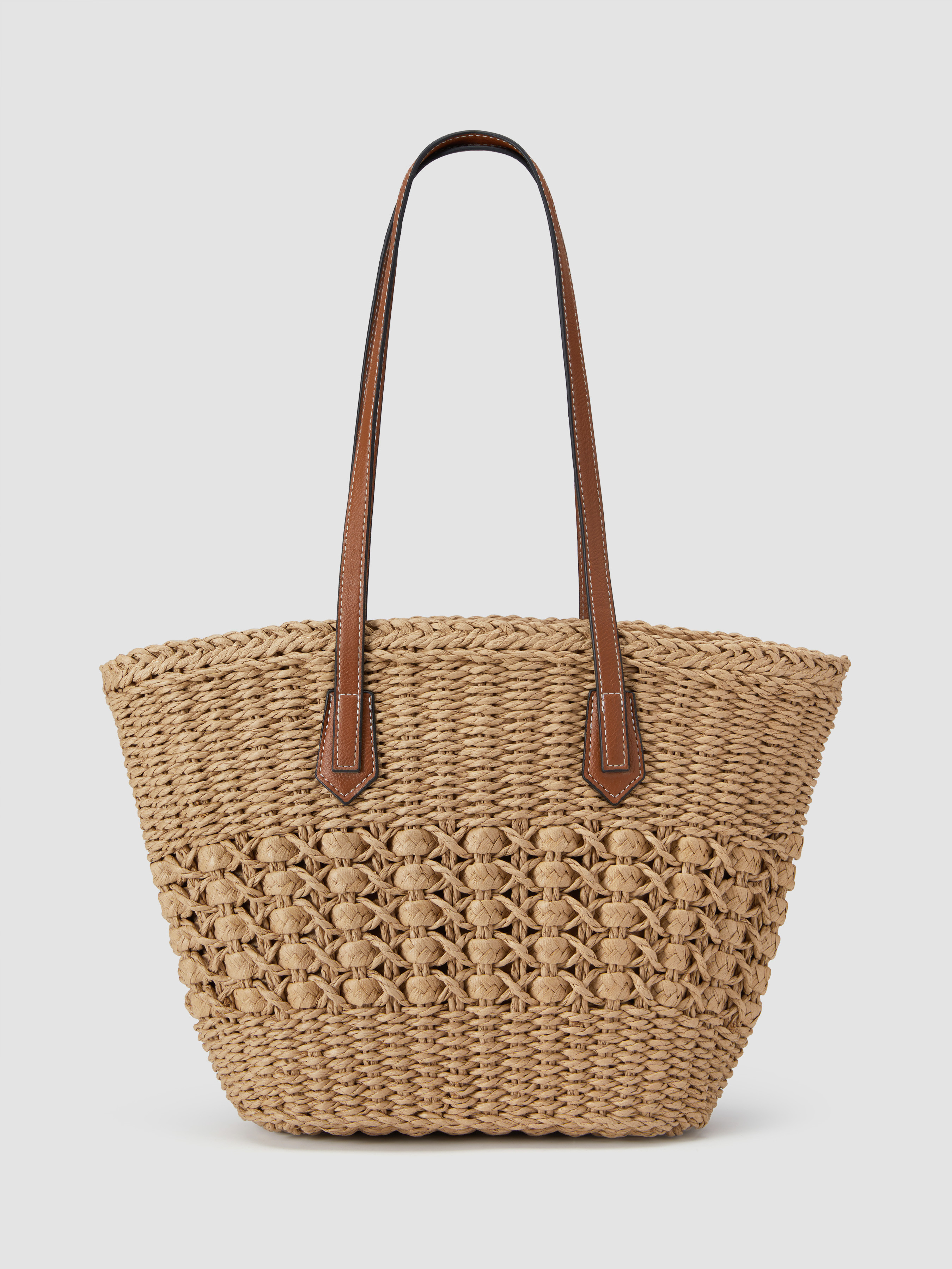 Paper STRAW & FAUX LEATHER TOTE BAG For Picnic Vacation | Cider