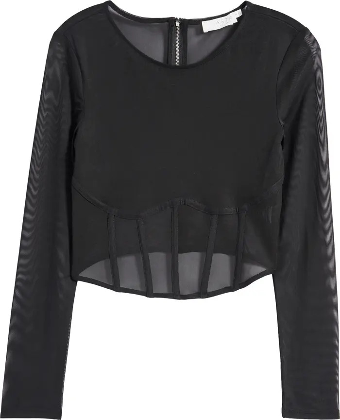 Long Sleeve Mesh Corset Top | Nordstrom