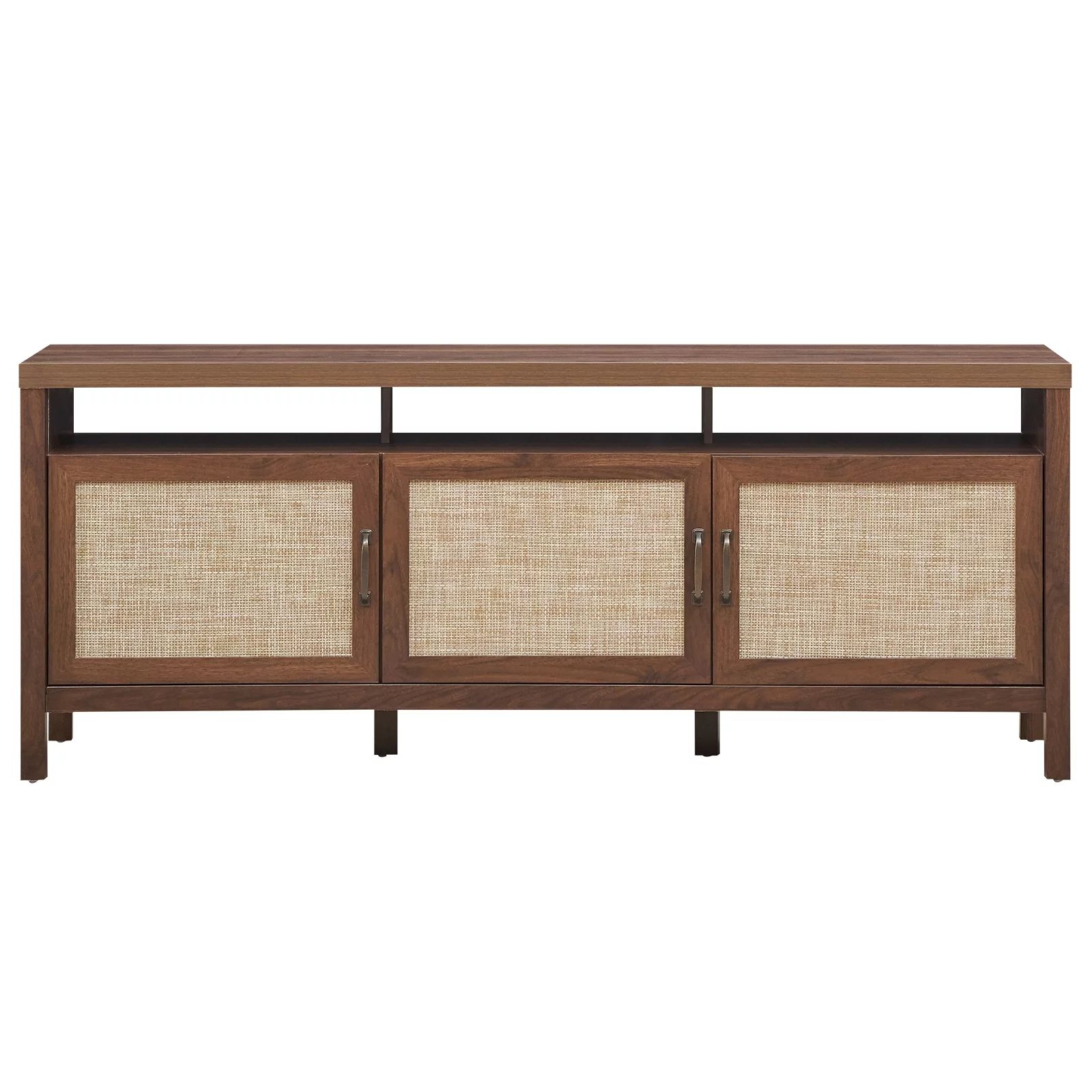 Topbuy Universal TV Stand Cabinet Television Media Console with 3 Rattan Doors Walnut | Walmart (US)
