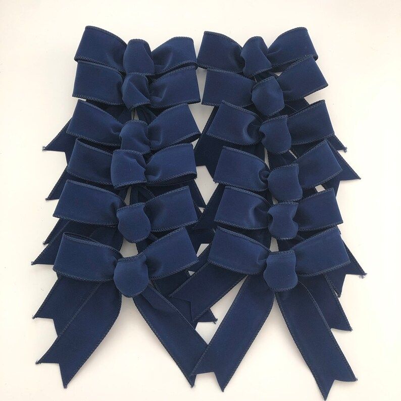 Christmas Blue Decorative Bows / Set of 12 Bows / Xmas Navy Blue Bows / Navy Blue Velvet Decorati... | Etsy (US)