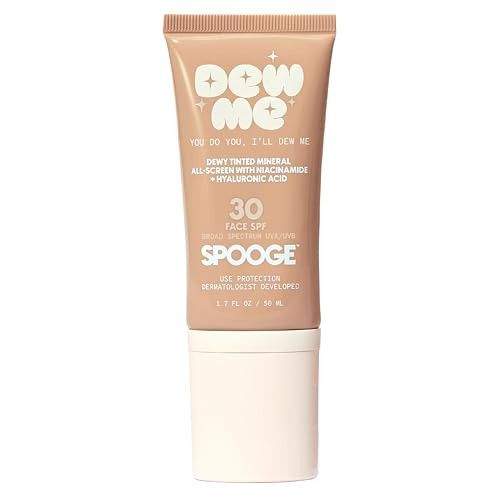 SPOOGE Dew Me Mineral All-Screen - Tinted SPF 30 Face Sunscreen with Hyaluronic Acid + Niacinamide for Golden Glow Dewy Finish - Dermatologist Developed, Makeup Primer Complexion Perfector - (1.7 Oz) | Amazon (US)