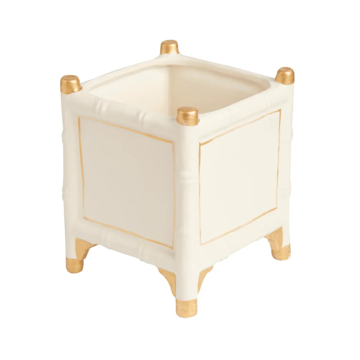 White & Gold Bamboo Inspired Cachepot - Available in Two Sizes | The Well Appointed House, LLC