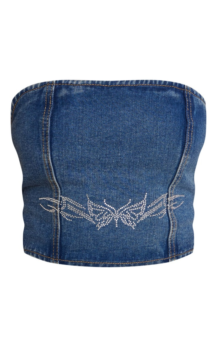 Vintage Butterfly Diamante Denim Corset Top | PrettyLittleThing US