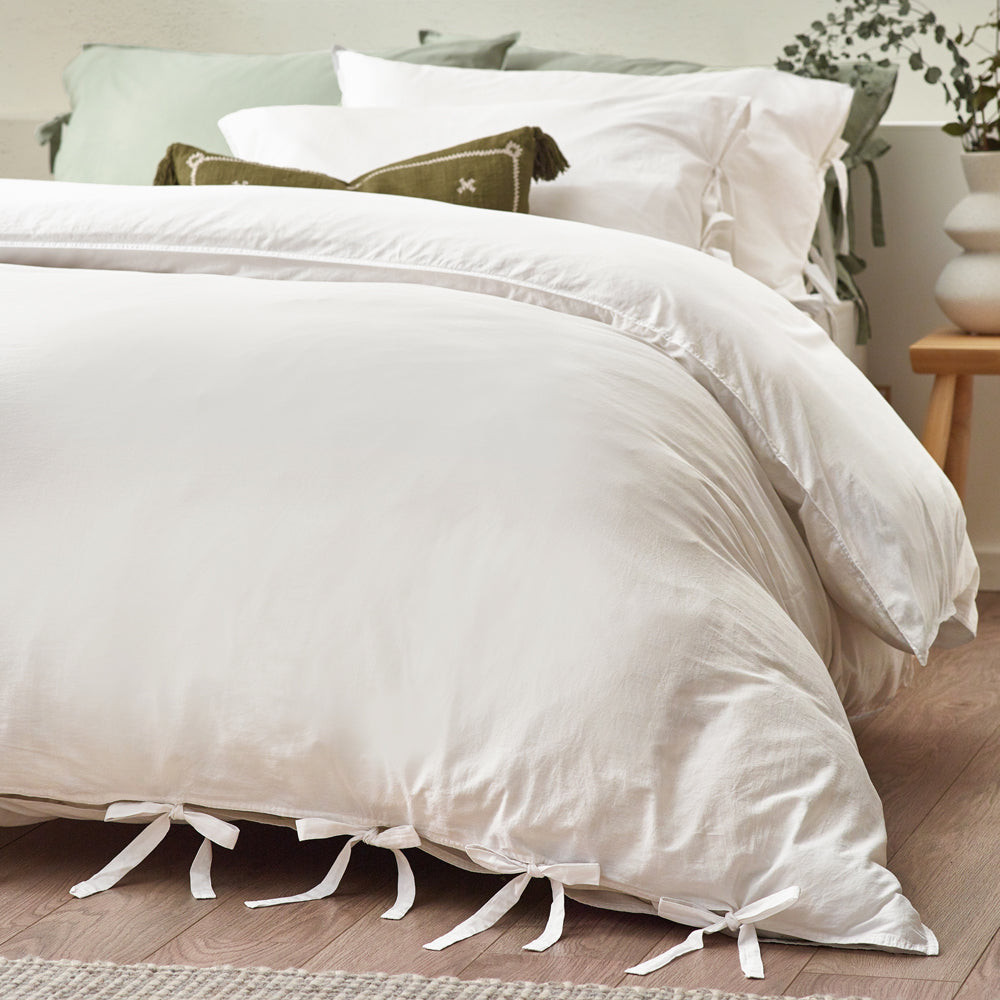 Mallow Bow Tie Duvet Cover Set Warm White | Furn UK