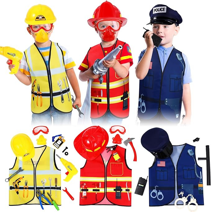 Bonuci 3 Sets Kids Role Play Clothes for Kids Age 3-7 Years Old, Dress up Costumes Vest Set Polic... | Amazon (US)