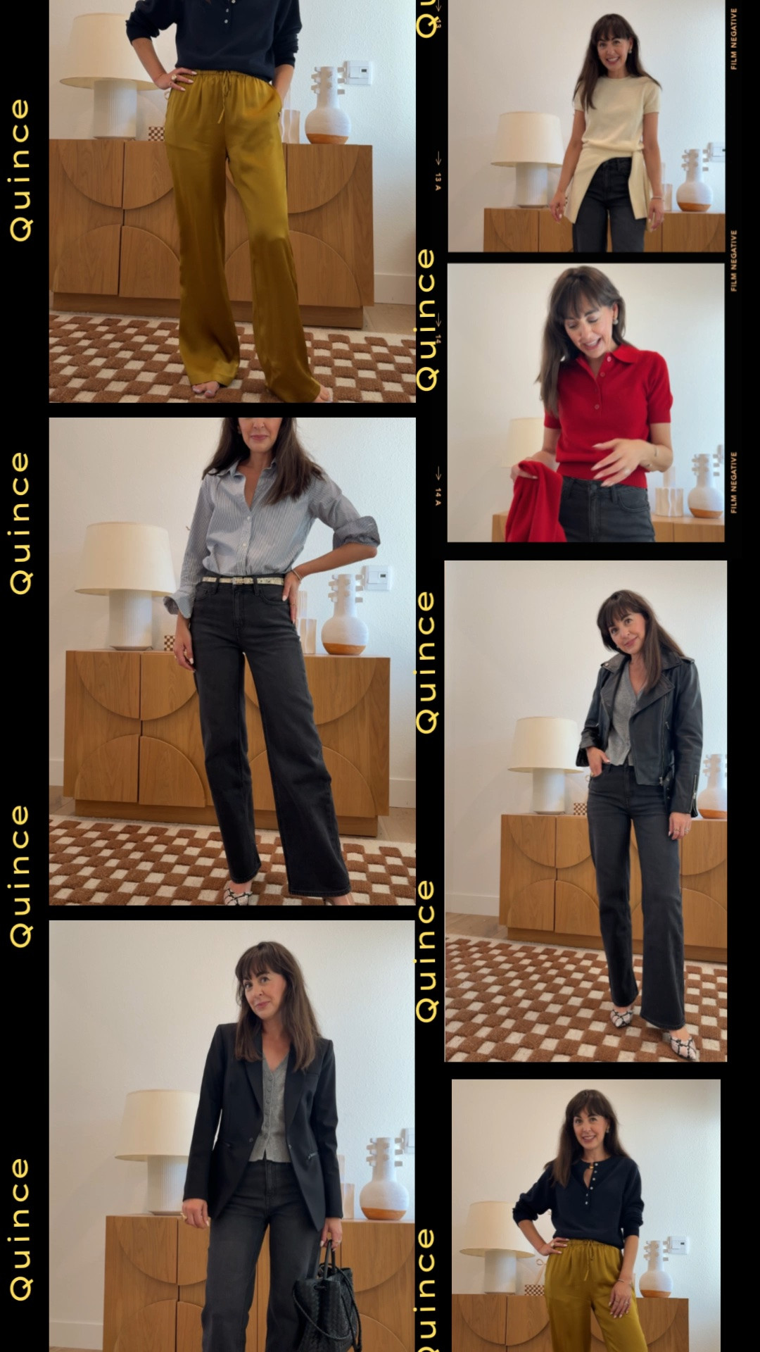 I sent back $658 in name brand jeans for one $50 @Quince  pair that does everything they do!

 Styled the same pair 5 ways: button-up, cashmere tee + cardigan, polo + cardigan, sweater + leather jacket, blazer + dickey. Added 2 Grade A cashmere pieces for less than the price of one designer jean. Shop all my looks, including my new WFH look below. #quincepartner