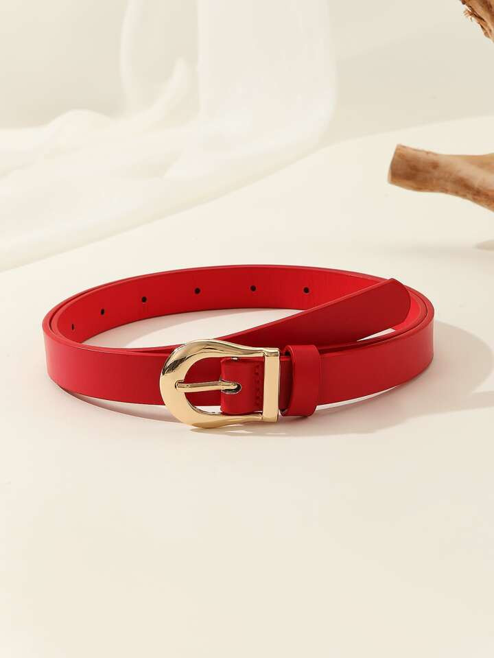 1pc Pu Leather Waist Belt With Shiny Gold Buckle For Women's Casual Fashion | SHEIN