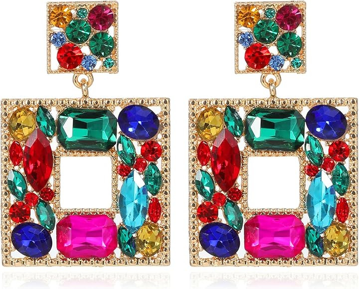 ATIMIGO Rhinestone Square Dangle Earrings Trendy Crystal Geometric Drop Statement Earrings hypoal... | Amazon (US)