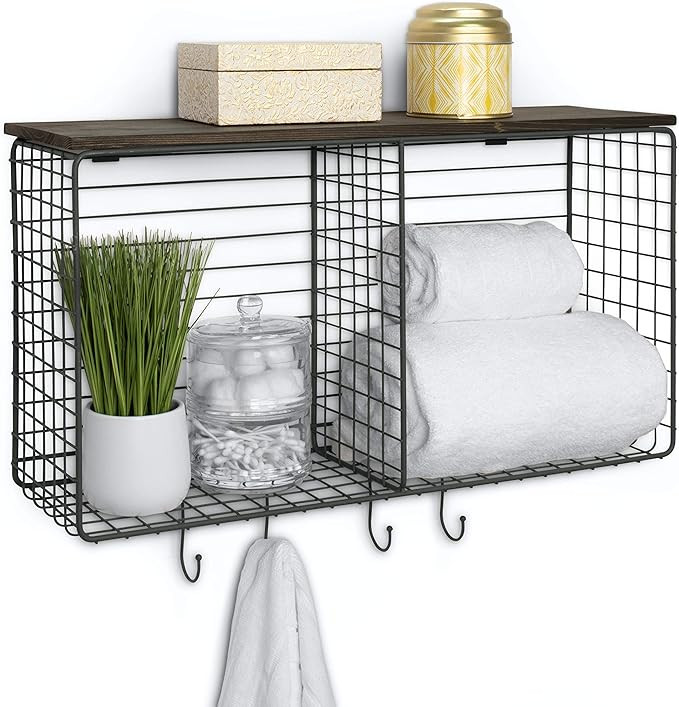 Spectrum Diversified Vintage Cube & Hook Station with Wood Shelf Wall-Mounted Entryway Organizati... | Amazon (US)