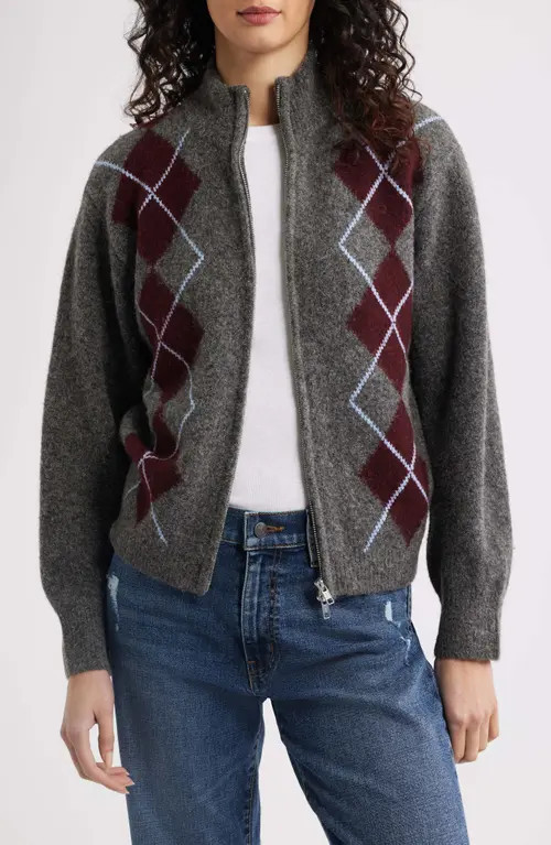 Rails Chloe Argyle Zip Cardigan in Grey Argyle at Nordstrom, Size 2X | Nordstrom